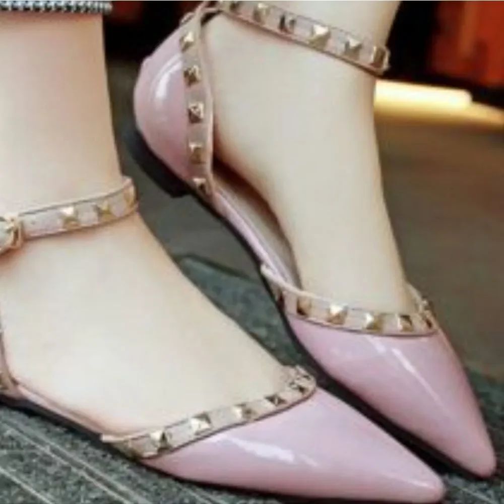 BRAND NEW NICOLE MILLER ASHLEY GOLD STUDDED POINTED TOE FLAT
